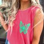 Sachet Pink Butterfly Graphic Casual Tank Top