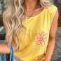 Yellow Cream Flower Graphic Casual Tank Top