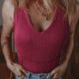 Red Dahlia Ribbed Textured Exposed Stitching Knit Tank Top