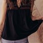 Black Colorful Shirred Yoke Notched V Neck Tank Top