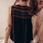 Black Colorful Shirred Yoke Notched V Neck Tank Top