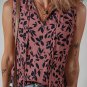 Brown Leaf Print Lace Up V Neck Crinckled Tank Top