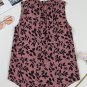 Brown Leaf Print Lace Up V Neck Crinckled Tank Top