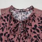 Brown Leaf Print Lace Up V Neck Crinckled Tank Top