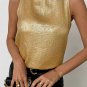 Gold Metal Textured Round Neck Casual Tank Top
