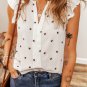 White Polka Dot Print Ruffled Shoulder V Neck Tank Top
