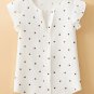White Polka Dot Print Ruffled Shoulder V Neck Tank Top