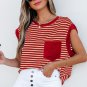 Red Stripe Chest Pocket Patch Round Neck Tank Top