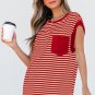 Red Stripe Chest Pocket Patch Round Neck Tank Top