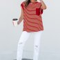 Red Stripe Chest Pocket Patch Round Neck Tank Top