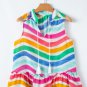 Rose Red Rainbow Stripes Ruffled Hem Drawstring V Neck Tank Top