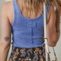 Sky Blue Mineral Wash Ribbed Notch Neck Tank Top