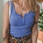 Sky Blue Mineral Wash Ribbed Notch Neck Tank Top