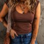 Coffee Solid Color U Neck Slim Fit Tank Top