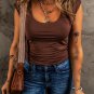 Coffee Solid Color U Neck Slim Fit Tank Top