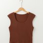 Coffee Solid Color U Neck Slim Fit Tank Top