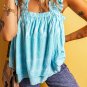 Sky Blue Tribal Pattern Print Ruffled Wide Straps Loose Tank Top