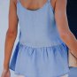 Sky Blue Casual Ruffled Spaghetti Straps Denim Tank Top