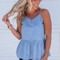Sky Blue Casual Ruffled Spaghetti Straps Denim Tank Top