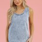 Beau Blue Mineral Wash Denim Frayed U Neck Sleeveless Top