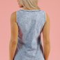 Beau Blue Mineral Wash Denim Frayed U Neck Sleeveless Top