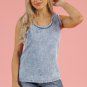 Beau Blue Mineral Wash Denim Frayed U Neck Sleeveless Top