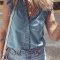 Beau Blue Frilly Ruffle Trim V Neck Chambray Tank Top