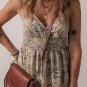 Khaki Paisley Printed Spaghetti Strap V Neck Smocked Babydoll Tank Top