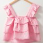 Pink Tiered Heart Trim Square Neck Flutter Top