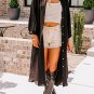 Black 3/4 Sleeve Button Up Long Kimono