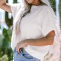 White Fuzzy Eyelet Knitted Sweater T Shirt