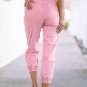 Pink Acid Wash Elastic Cuffed High Waist Jeans