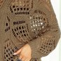 Khaki Hollowed Knit V Neck Dolman Sleeve Sweater