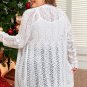 White Plus Size Eyelet Knit Open Front Cardigan