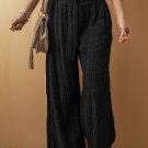 Black Textured Wide Smocked Waist Loose Pants