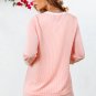 Pink Corded Colorblock Long Sleeve Top and Shorts Set