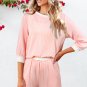 Pink Corded Colorblock Long Sleeve Top and Shorts Set