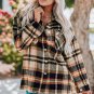 Orange Geometric Plaid Print Pocketed Shacket