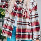 Red Geometric Plaid Print Pocketed Shacket