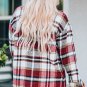 Red Geometric Plaid Print Pocketed Shacket