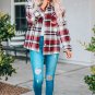 Red Geometric Plaid Print Pocketed Shacket