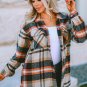 Khaki Geometric Plaid Print Pocketed Shacket