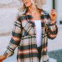 Khaki Geometric Plaid Print Pocketed Shacket
