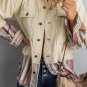 Button Up Pockets Striped Color Block Corduroy Jacket