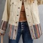 Button Up Pockets Striped Color Block Corduroy Jacket
