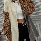 Gray Color Block Leopard Patched Corduroy Shacket