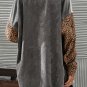 Gray Color Block Leopard Patched Corduroy Shacket