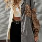 Gray Color Block Leopard Patched Corduroy Shacket