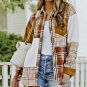 Orange Plaid Color Block Patchwork Shirt Jacket with Pocket