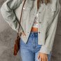 Sky Blue Raw Hem Flap Pockets Cropped Corduroy Jacket